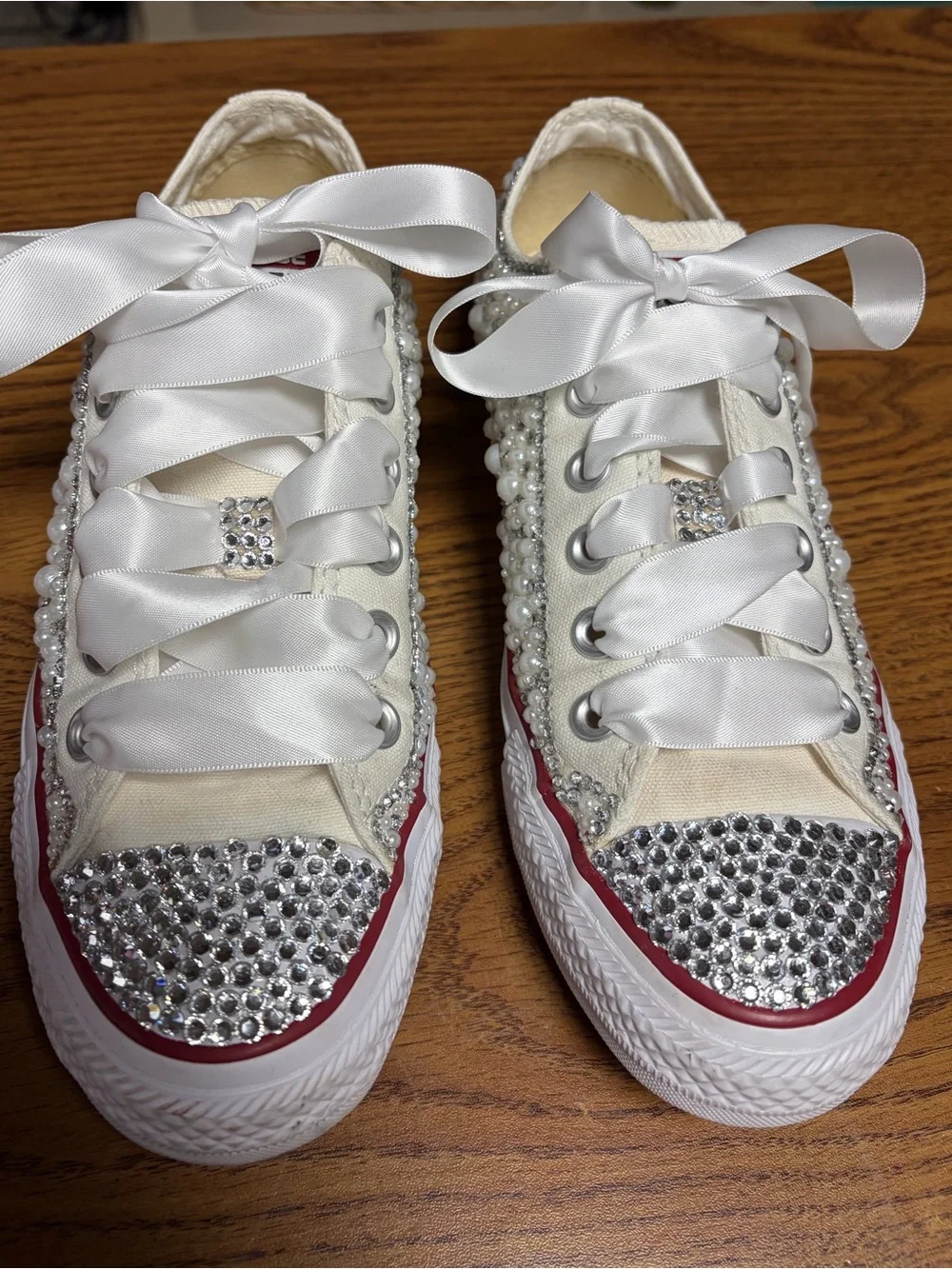 Converse All Star custom pearl bling sneakers 7